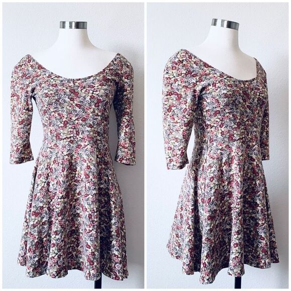Vintage Black Pink Floral Babydoll Dress Mini Skater Off Shoulder Small - Picture 1 of 7